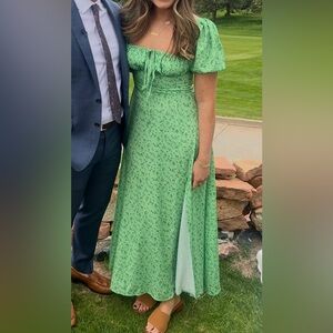 Green Floral Print Tie Front Dress